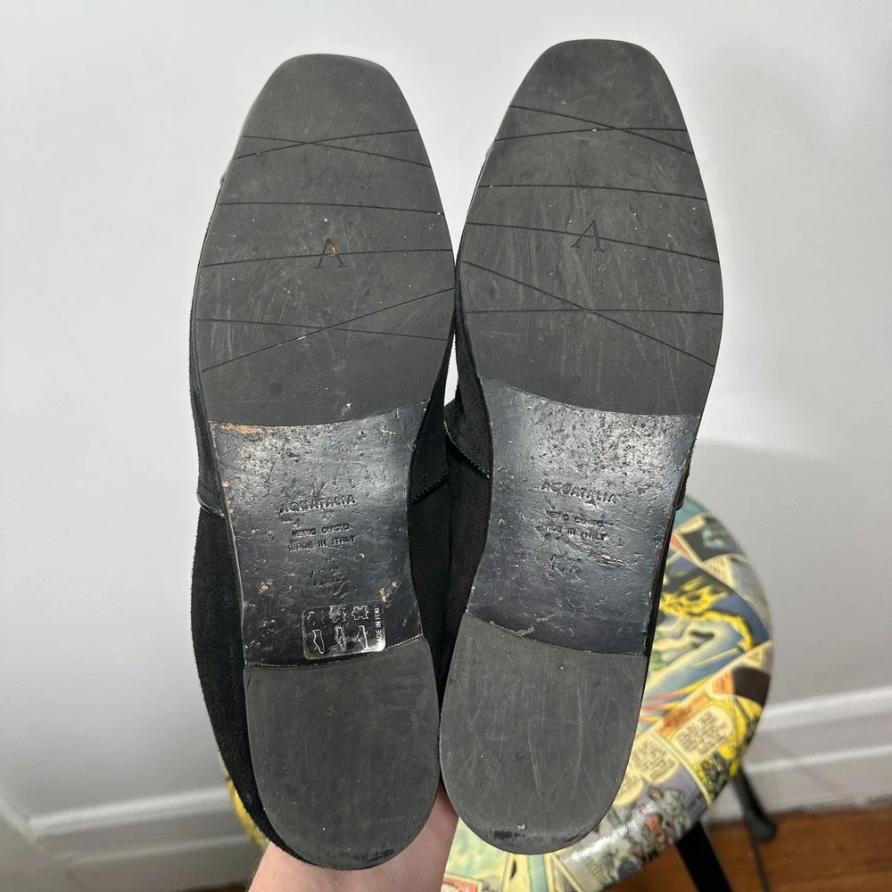 Aquatalia Loafers Womens 10.5 Black Suede Patent Cap Toe Flats Made in Italy